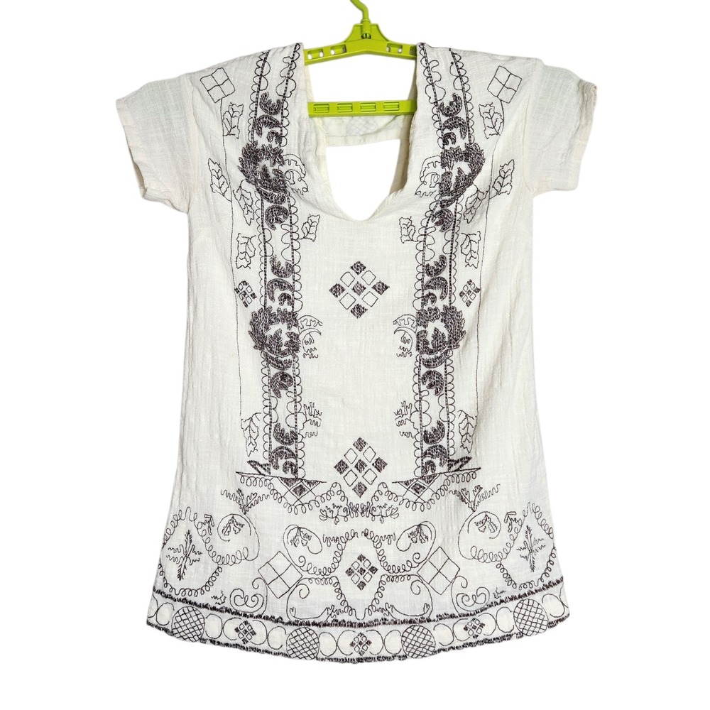 Free People Size Small Mini Dress Embroidered & Beaded  Tunic Short Sleeve Lined